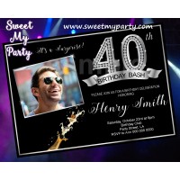 40th Birthday Party Invitation with photo,Silver Diamond 40th Birthday Invitation, (15ab)